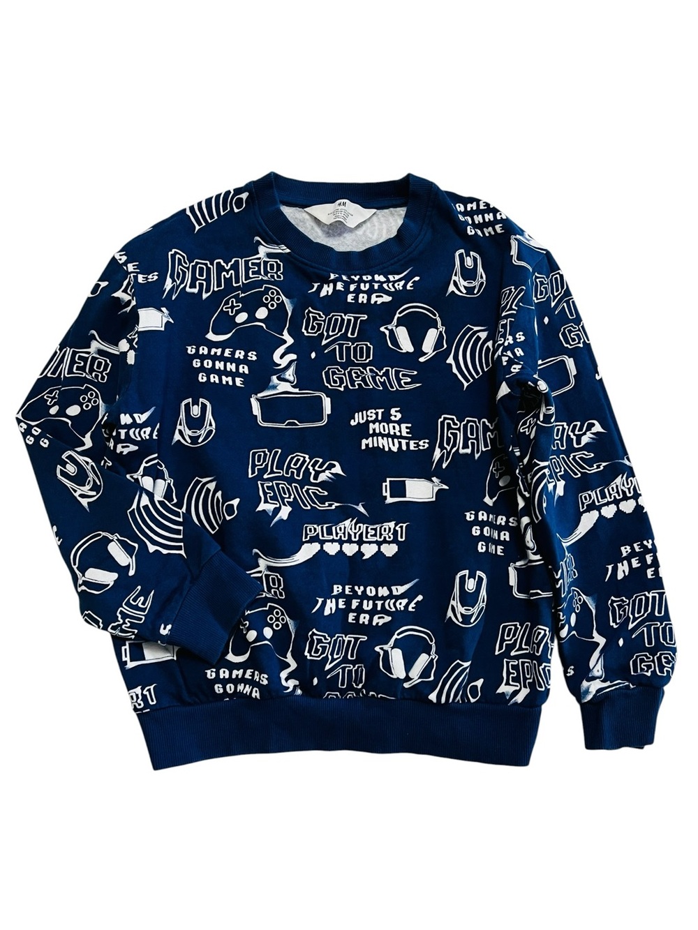 H&M Navy & White Kids 8 Y Graphic Gaming Sweatshirt